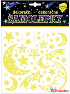 Világítós matrica Hold és üstökös, 18x18 cm