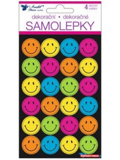 Neon smiley matrica, 4 ív, 15x10 cm
