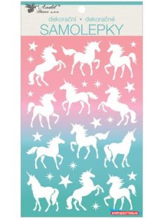 Fehér/glitteres unikornisos matrica, 14x24cm