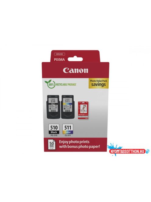 Canon PG-510 (1x9ml) + CL-511 (1x9ml) + 50 lap GP501 10x15 fényes fotópapír Multipack