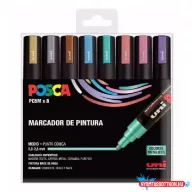   UNI POSCA PC-5M 8 DARABOS METÁL KÉSZLET (ARANY, EZÜST, BRONZ, METÁL: LILA, KÉK, RÓZSASZÍN, PIROS, ZÖLD )