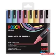   UNI POSCA PC-5M 8DB-OS KÉSZLET PASZTELL (világoszöld, tengerzöld, barack, korall, napsárga, világoskék, levendula, elefántcsont)