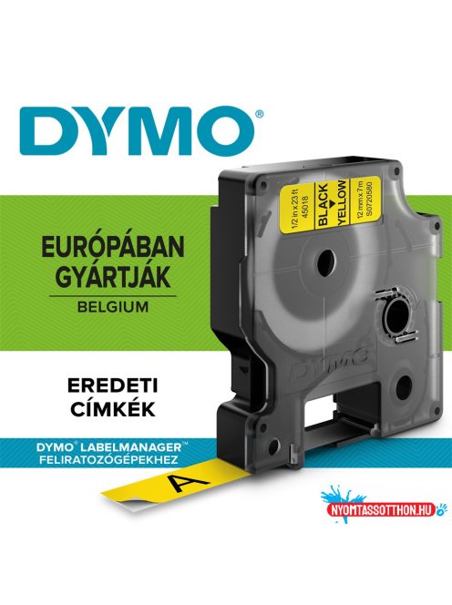 Feliratozógép szalag Dymo D1 S0720580/45018 12mmx7m, ORIGINAL, fekete/sárga