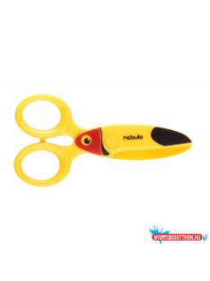 Olló, 12cm, biztonsági, műanyag tukán forma, Nebulo