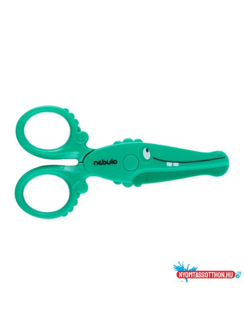 Olló, 12cm, biztonsági, műanyag krokodil forma, Nebulo