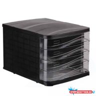   Fiókos irattároló, 4 fiókkal, mûanyag fekete, víztiszta fiókokkal Bluering(R)