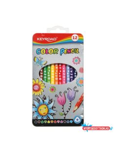   Színes ceruza készlet háromszögletû, fém dobozban Keyroad 12 különféle szín