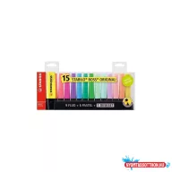   Szövegkiemelõ készlet 2-5mm, vágott hegyû STABILO Boss original, 15 különféle  szín