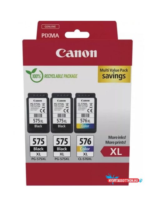 Canon PG-575XLx2 (2x15 ml) + CL-576XL (1x13 ml) + 50 lap GP501 10x15 fényes fotópapír Multipack