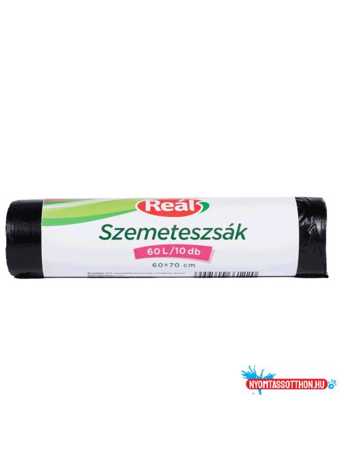 Szemeteszsák 60 liter 60 x 70 cm 10 db/tekercs Reál fekete