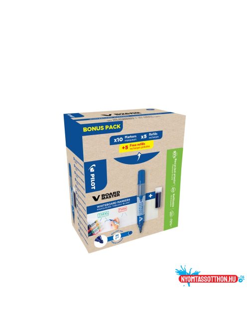 Táblamarker 2,3mm, kerek hegyű, utántölthető medium V-Board Master 10+10 Pilot kék