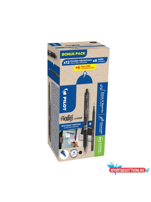 Rollertoll 0,5mm, törölhető Pilot Frixion Clicker GreenPack, 12 toll + 12betét, írásszín fekete