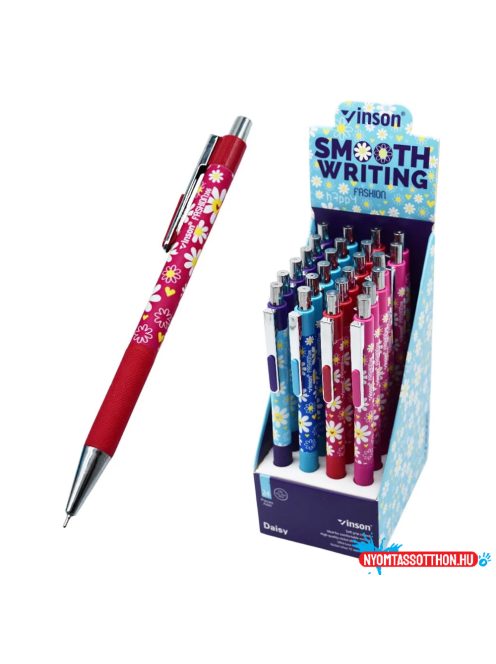 Golyóstoll nyomógombos 0,7mm Vinson Daisy 206 vegyes test displ 24 db/display