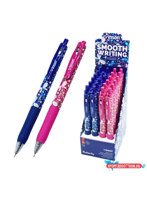 Golyóstoll nyomógombos 0,7mm Vinson Butterfly 520 vegyes test displ 24 db/display