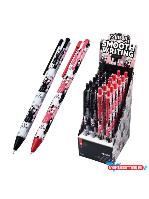 Golyóstoll nyomógombos 0,7mm Vinson Cat F2 vegyes test displ 24 db/display