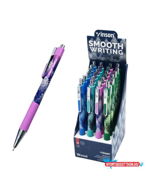 Golyóstoll nyomógombos 0,7mm Vinson Wood 108 vegyes test displ 24 db/display