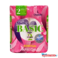   Háztartási papírtörlő kéztörlő 2 rétegű 40 lap/tekercs 2 tekercs/csomag Müller Basic hófehér