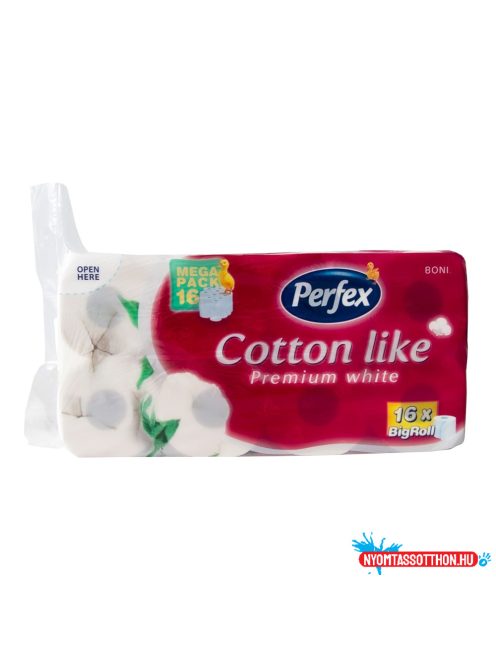 Toalettpapír 3 rétegű kistekercses 100% cellulóz 180 lap/16 tekercs/csomag Premium Cotton Like Boni Perfex hófehér