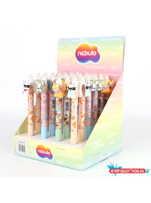 Zseléstoll radírozható, nyomógombos, pörgetős kutyus 24 db/display Nebulo