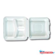   Papírdoboz ételes 3 részes 23 x 23 x 8cm komposztálható cukornád 100 db/csomag natúr