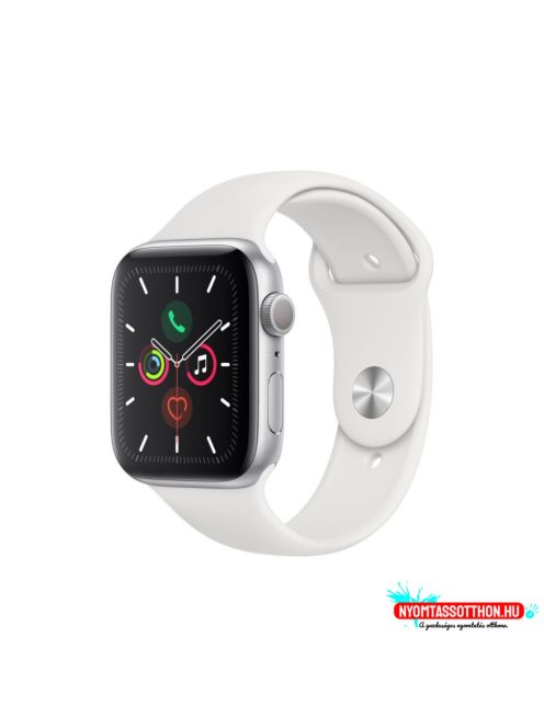 Apple Watch Series 5 44mm, ezüst aluminium tok, fehér sportpánttal