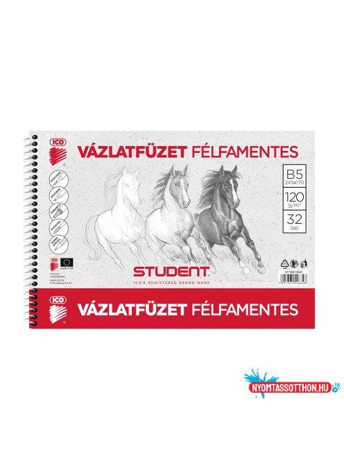 Vázlatfüzet B5 120g. félfamentes Student