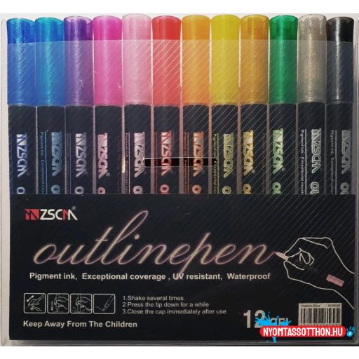 Kontúrfilc készlet, metál - 12 darabos