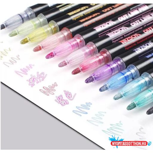 Kontúrfilc készlet, metál - 12 darabos