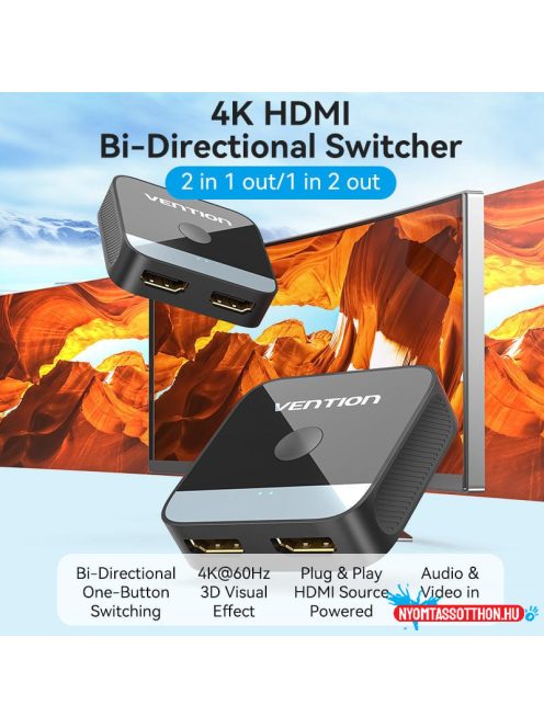 VENTION 2-Port HDMI kétirányú 4K Switcher fekete