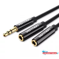   VENTION KÁBEL 3.5mm M to 2*3.5mm F Stereo Splitter Kábel 0.3M Black ABS Type