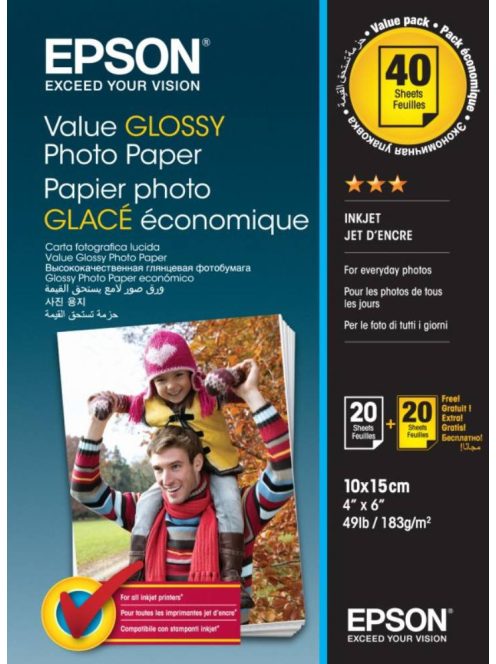 Epson 10x15 Economical Glossy Paper 20 Flat 183g