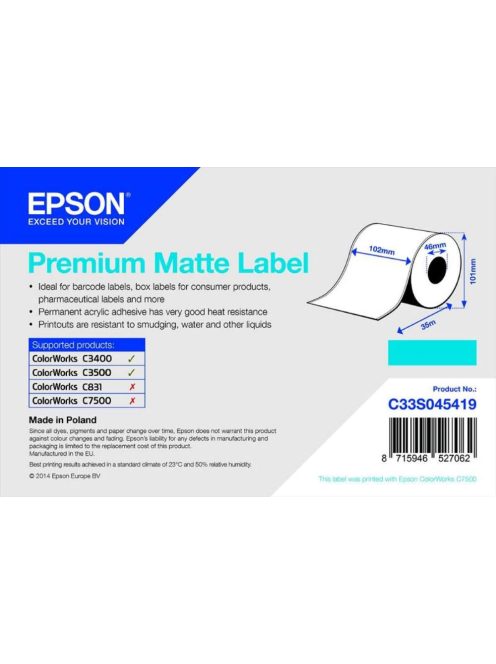 Epson 102mm * 35m Matte Roll Label