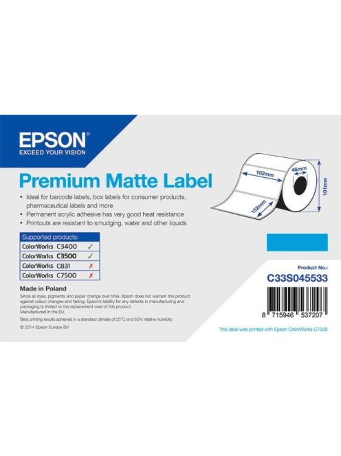 Epson 102mm * 152mm, 225 inkjet label