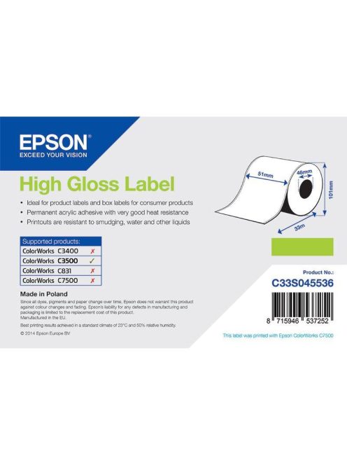 Epson 51mm * 33m High Gloss Label