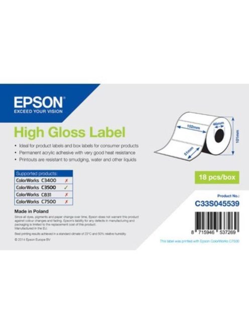 Epson 102mm*51mm, 610 inkjet cimke