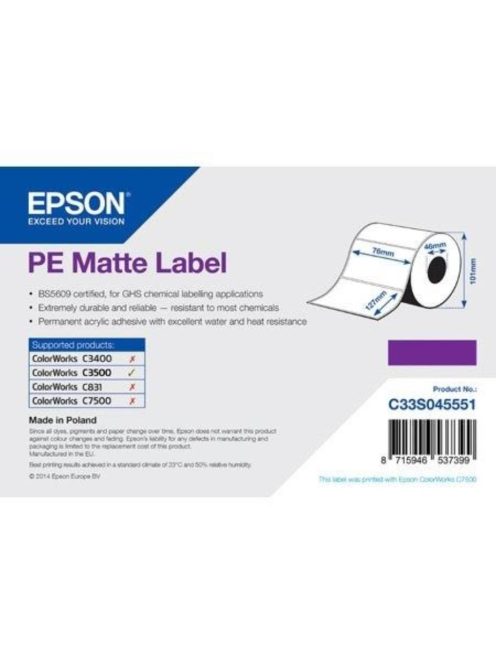 Epson 76mm * 127mm, 220 Matte Inkjet Label