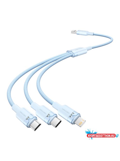 Vention USB-A 2.0/M -> USB-C/Lightning/Micro USB-B, 1,5m,(blue,3A,3in1), kábel
