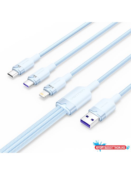 Vention USB-A 2.0/M -> USB-C/Lightning/Micro USB-B, 1,5m,(blue,6A,3in1), kábel