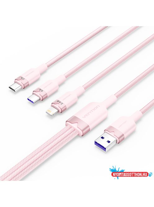 Vention USB-A 2.0/M -> USB-C/Lightning/Micro USB-B, 1,5m,(pink,6A,3in1), kábel