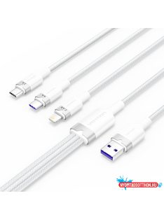   Vention USB-A 2.0/M -> USB-C/Lightning/Micro USB-B, 1,5m,(fehér,6A,3in1), kábel