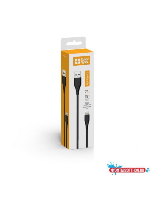 Colorway USB kábel Apple Lightning (PVC) 2,4А 1m fekete (CW-CBUL024-BK)