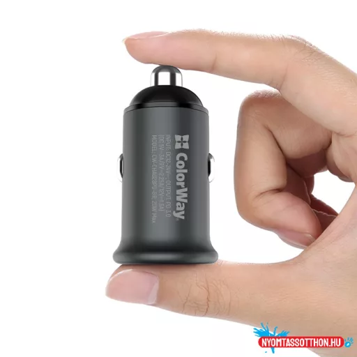 Autós töltő Colorway 1USB (USB-C 20W) Szürke