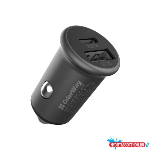 Autós töltő Colorway 2USB-C PD20W + USB-C3.0 (38W) Szürke