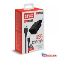   ColorWay AC töltő 1USB AUTO ID 2A (10W) fekete + C típusú kábel (CW-CHS012CC-BK)