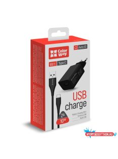   ColorWay AC töltő 1USB AUTO ID 2A (10W) fekete + C típusú kábel (CW-CHS012CC-BK)