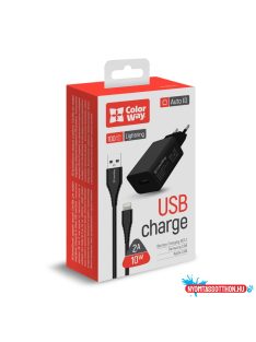   ColorWay AC töltő 1USB AUTO ID 2A (10W) fekete + kábel Lightning (CW-CHS012CL-BK)