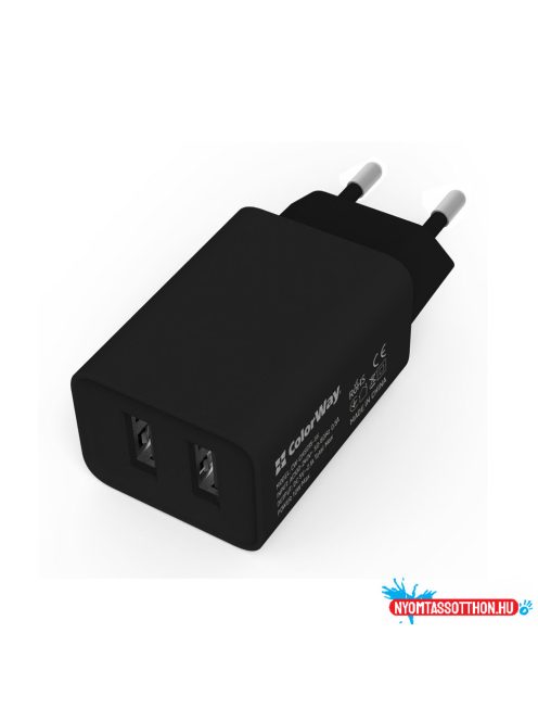 ÚJ ColorWay AC töltő 2USB AUTO ID 2.1A (10W) fekete (CW-CHS015-BK)