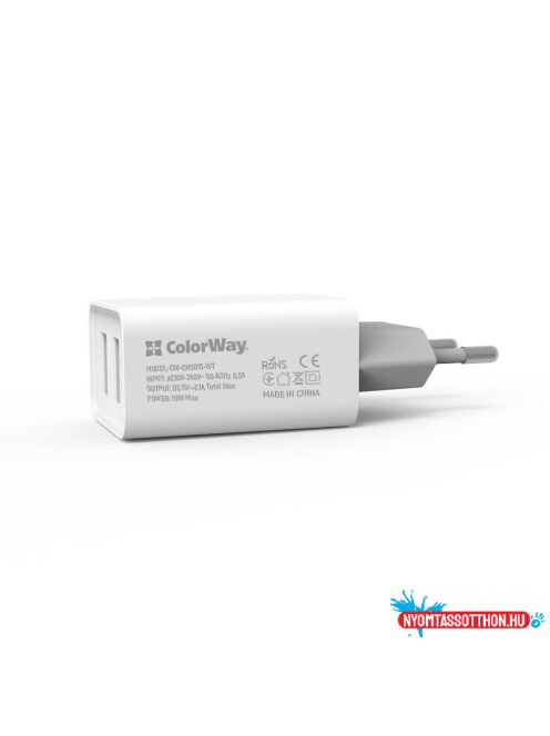 ColorWay AC töltő 2USB AUTO ID 2.1A (10W) fehér (CW-CHS015-WT)