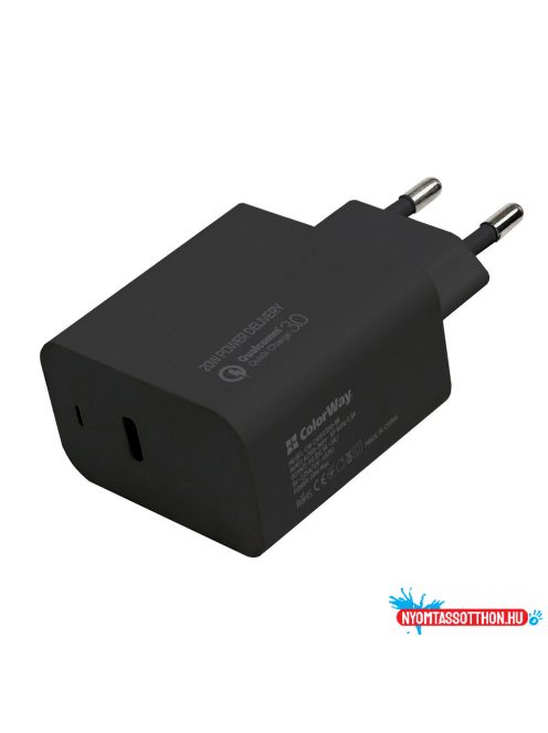 AC töltő ColorWay USB Type-C (20W) fekete (CW-CHS023PD-BK)