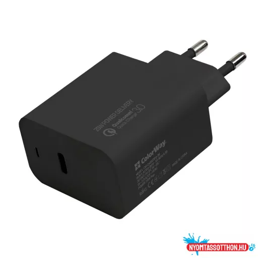 AC töltő ColorWay USB Type-C (20W) fekete (CW-CHS023PD-BK)